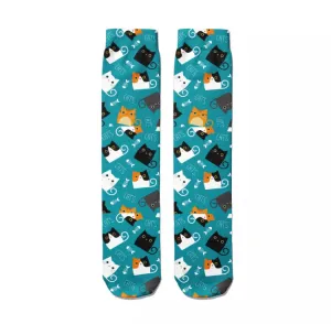 💝 Socks: Cats ~ Shorty Kitties / Teal