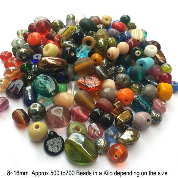 1 Kilogram Pack, Mixed Glass beads Size approx 8mm to 16mm