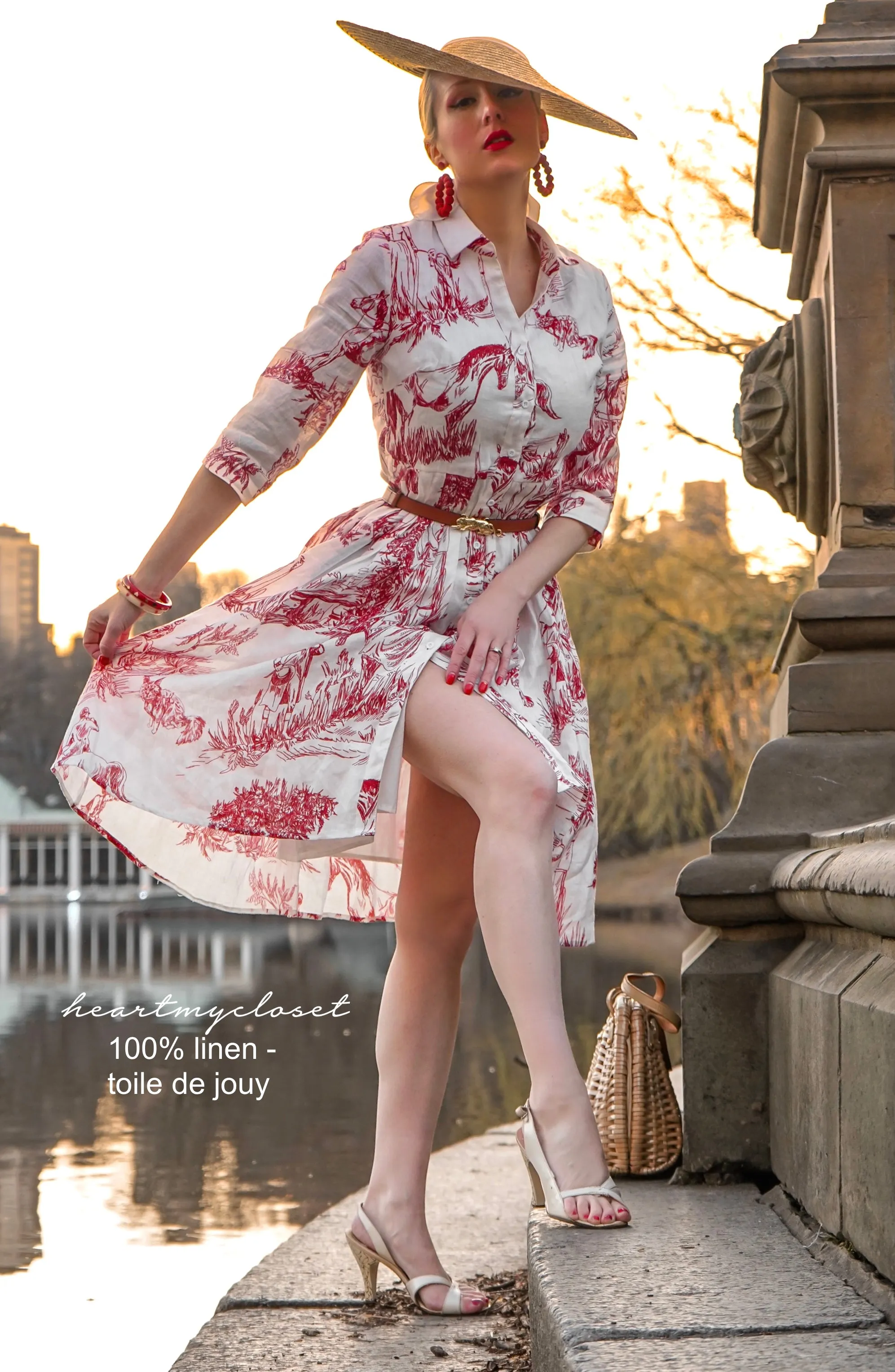 100% LINEN Toile De Jouy shirt dress