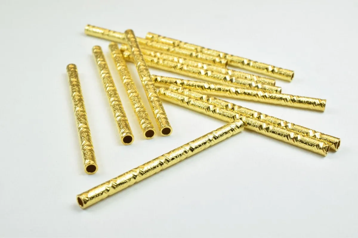 12 PCs Straight Tube Jewelry Finding Beads 3x40mm/3x45mm/3x50mm Diamond Cut Gold/Silver/ Rose Gold For Jewelry Making