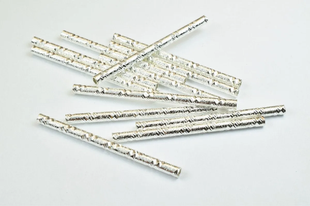 12 PCs Straight Tube Jewelry Finding Beads 3x40mm/3x45mm/3x50mm Diamond Cut Gold/Silver/ Rose Gold For Jewelry Making