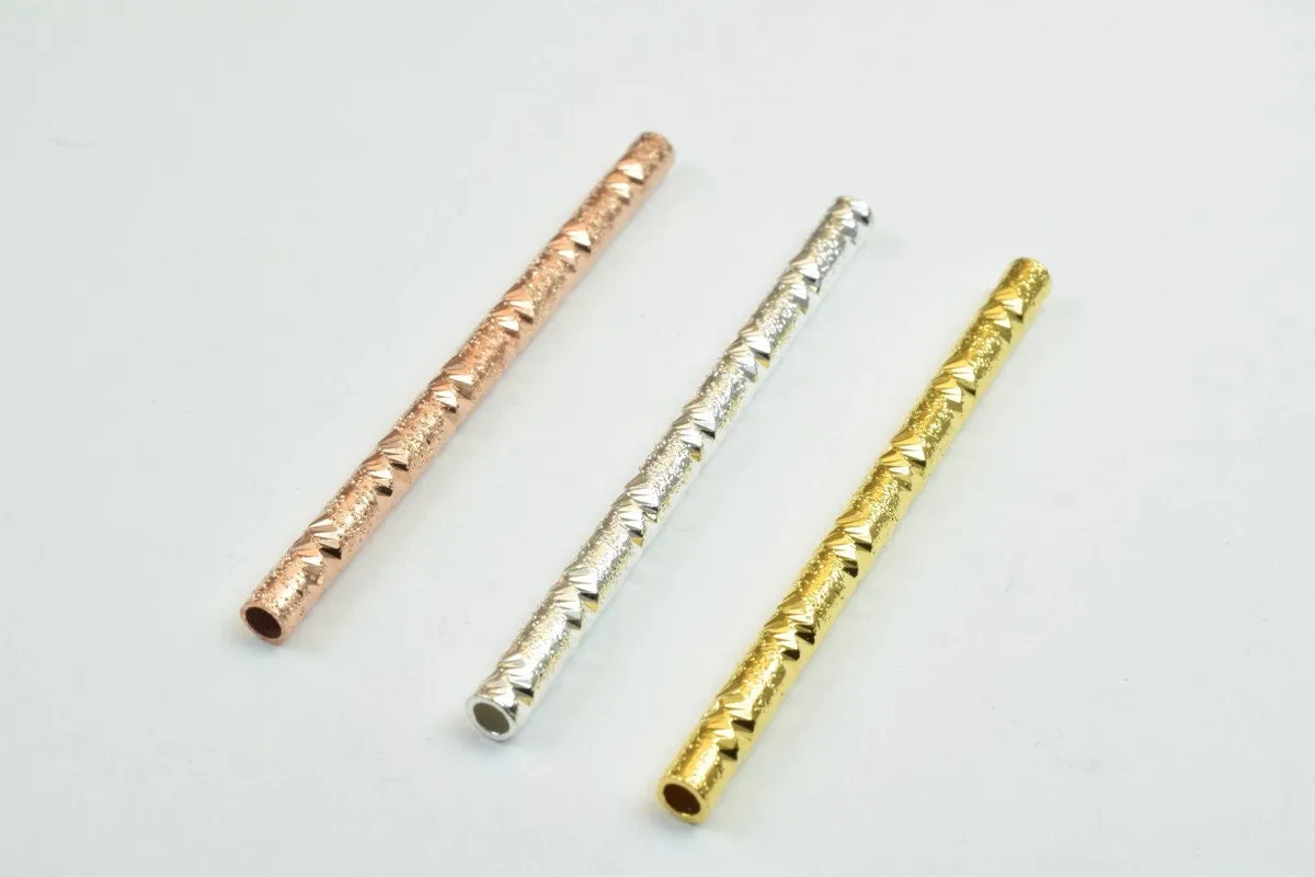 12 PCs Straight Tube Jewelry Finding Beads 3x40mm/3x45mm/3x50mm Diamond Cut Gold/Silver/ Rose Gold For Jewelry Making