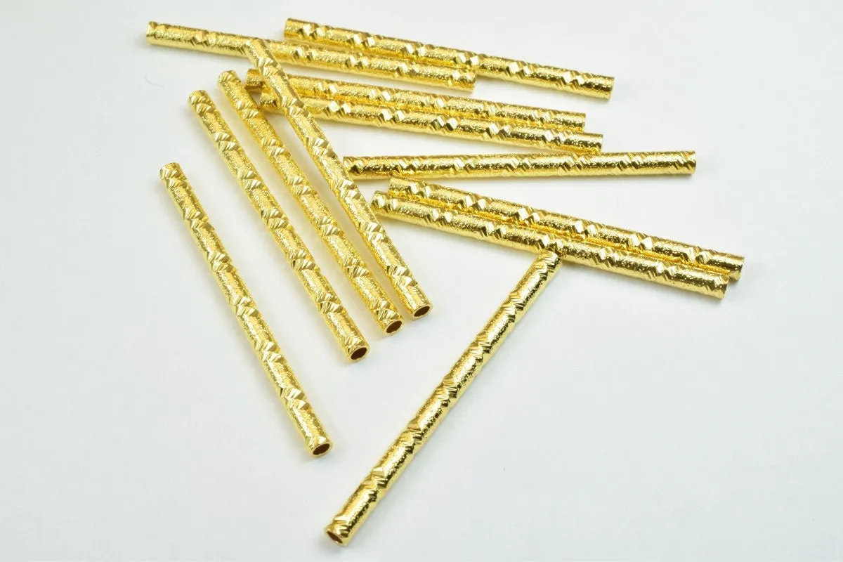 12 PCs Straight Tube Jewelry Finding Beads 3x40mm/3x45mm/3x50mm Diamond Cut Gold/Silver/ Rose Gold For Jewelry Making