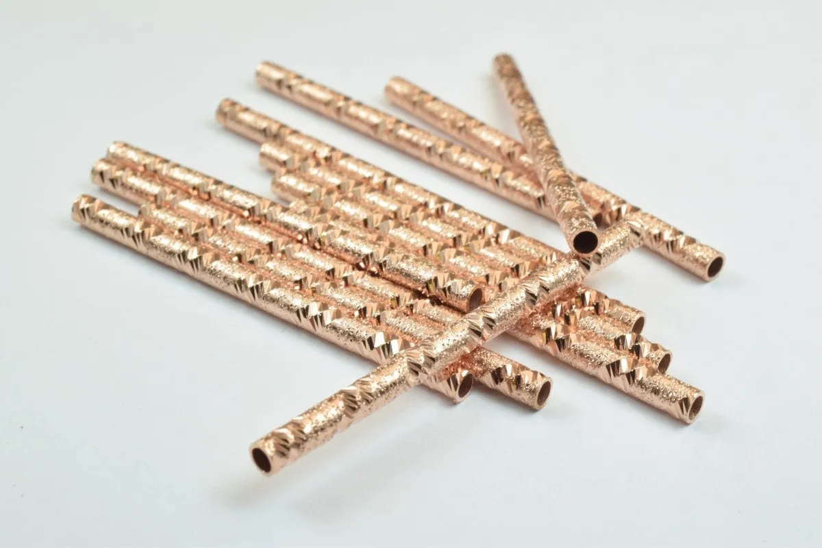 12 PCs Straight Tube Jewelry Finding Beads 3x40mm/3x45mm/3x50mm Diamond Cut Gold/Silver/ Rose Gold For Jewelry Making