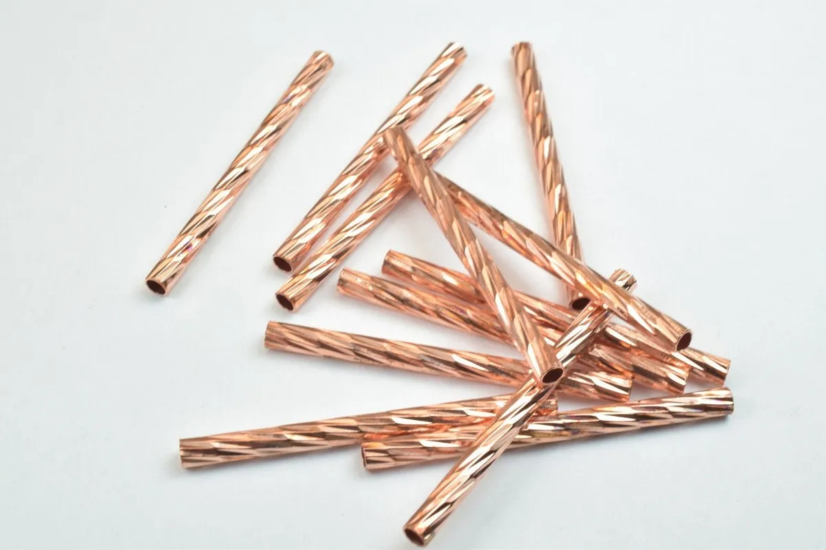 12 PCs Straight Tube Jewelry Finding Beads 3x40mm/3x45mm/3x50mm Diamond Cut Gold/Silver/ Rose Gold For Jewelry Making