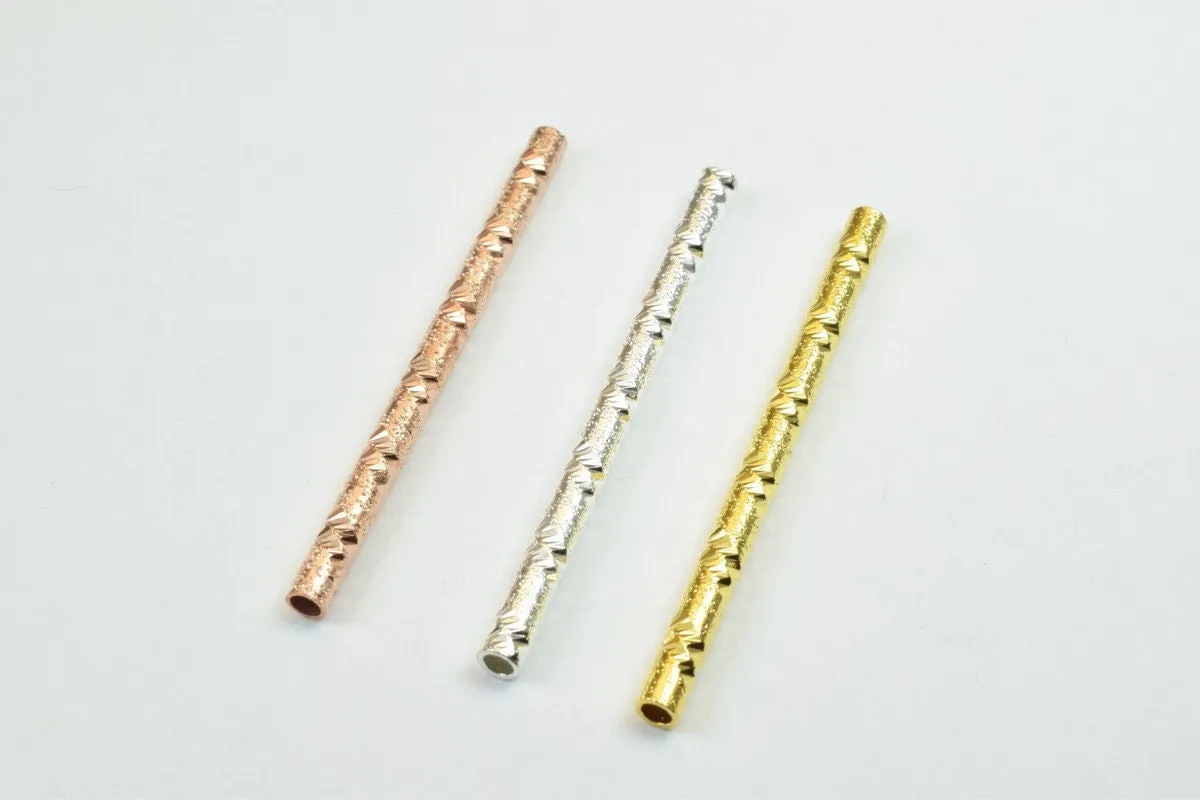 12 PCs Straight Tube Jewelry Finding Beads 3x40mm/3x45mm/3x50mm Diamond Cut Gold/Silver/ Rose Gold For Jewelry Making