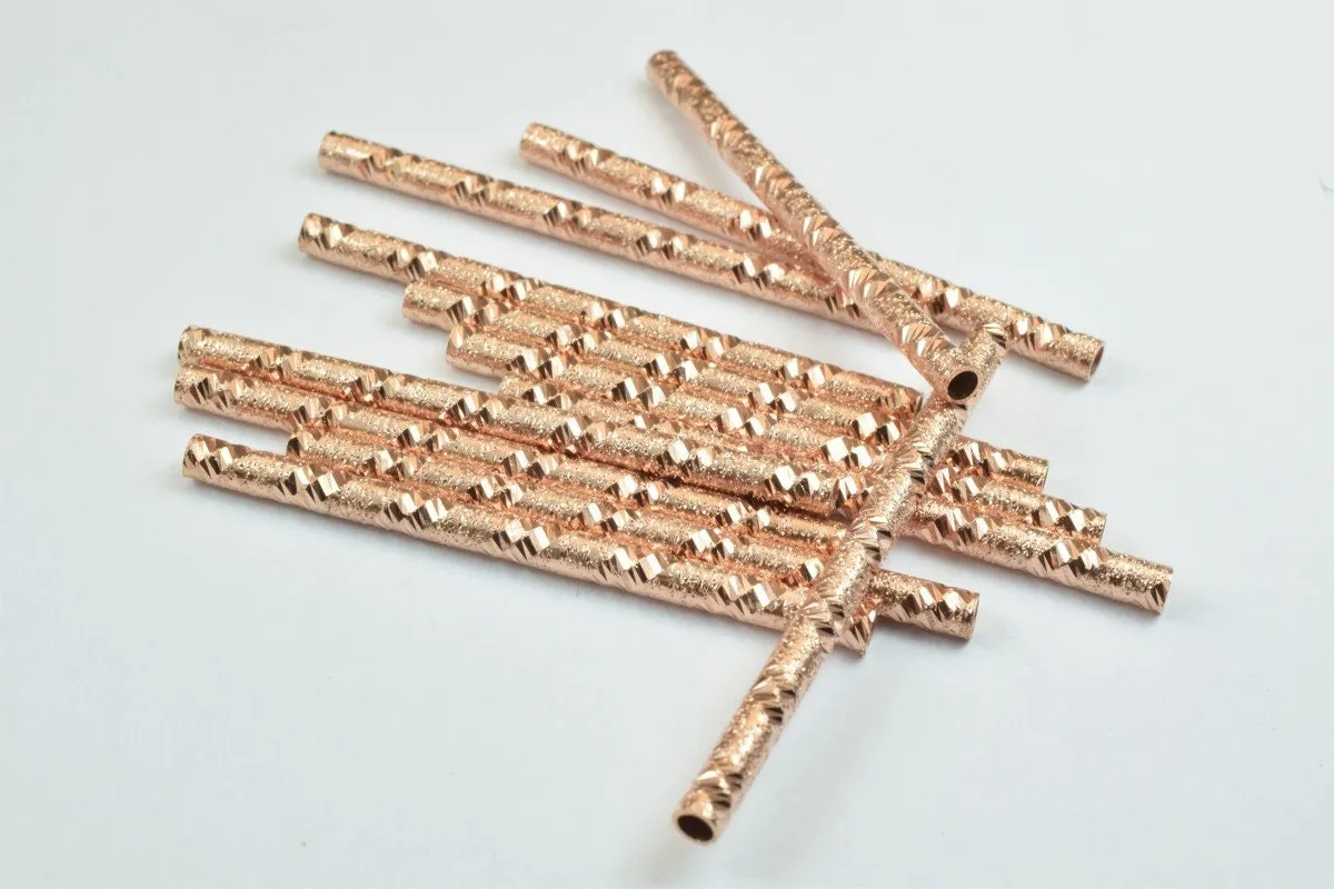 12 PCs Straight Tube Jewelry Finding Beads 3x40mm/3x45mm/3x50mm Diamond Cut Gold/Silver/ Rose Gold For Jewelry Making