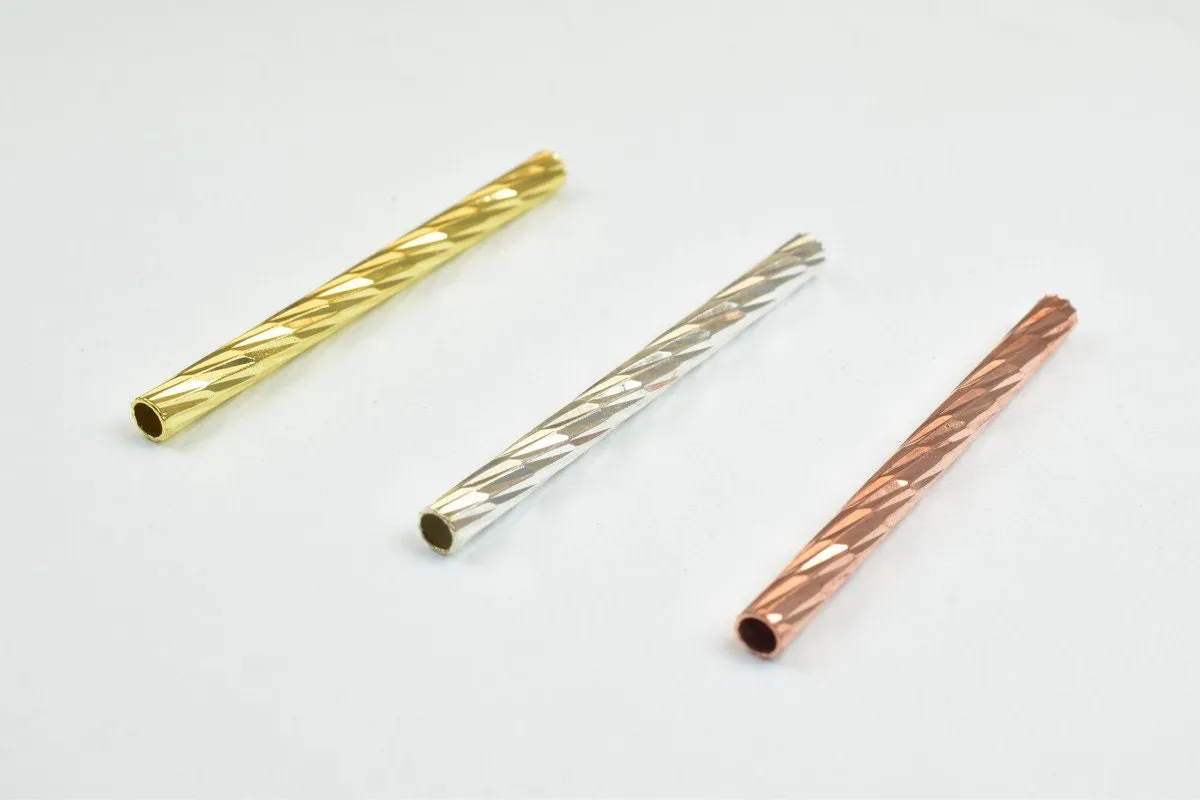 12 PCs Straight Tube Jewelry Finding Beads 3x40mm/3x45mm/3x50mm Diamond Cut Gold/Silver/ Rose Gold For Jewelry Making