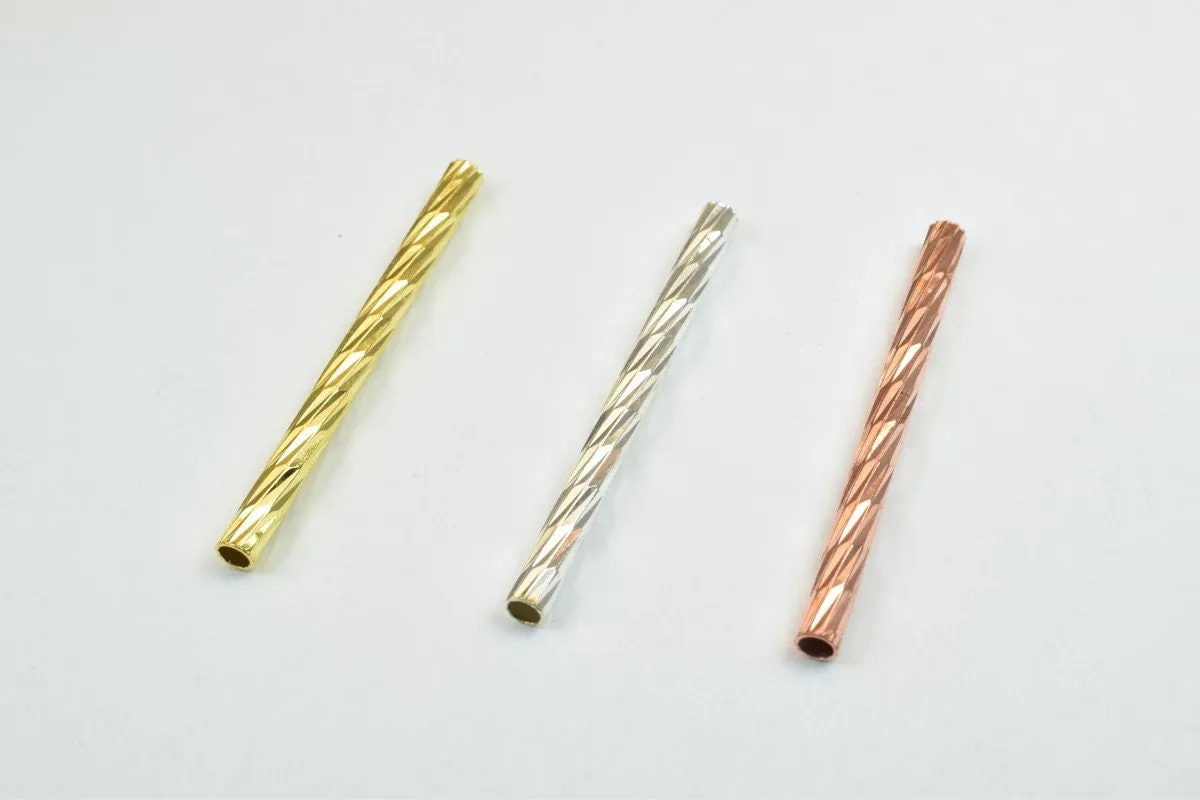 12 PCs Straight Tube Jewelry Finding Beads 3x40mm/3x45mm/3x50mm Diamond Cut Gold/Silver/ Rose Gold For Jewelry Making