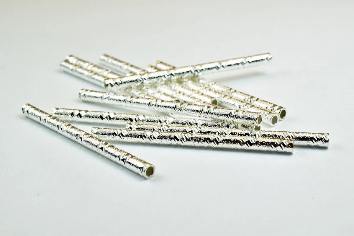 12 PCs Straight Tube Jewelry Finding Beads 3x40mm/3x45mm/3x50mm Diamond Cut Gold/Silver/ Rose Gold For Jewelry Making