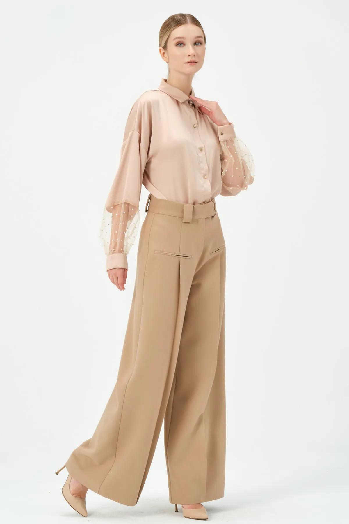 165-Alexe Wide Leg Pants Beige