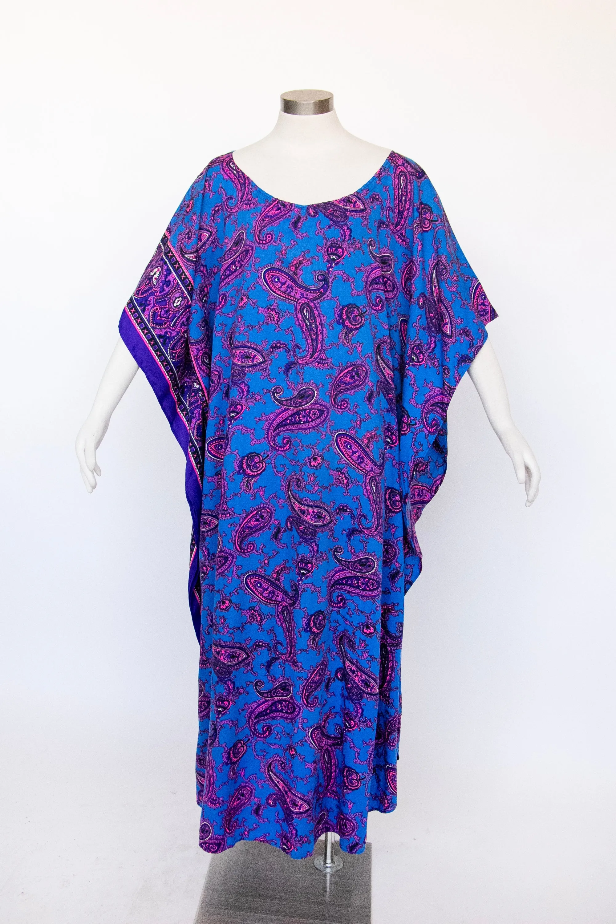 1970s Caftan Dress Cotton Maxi XL