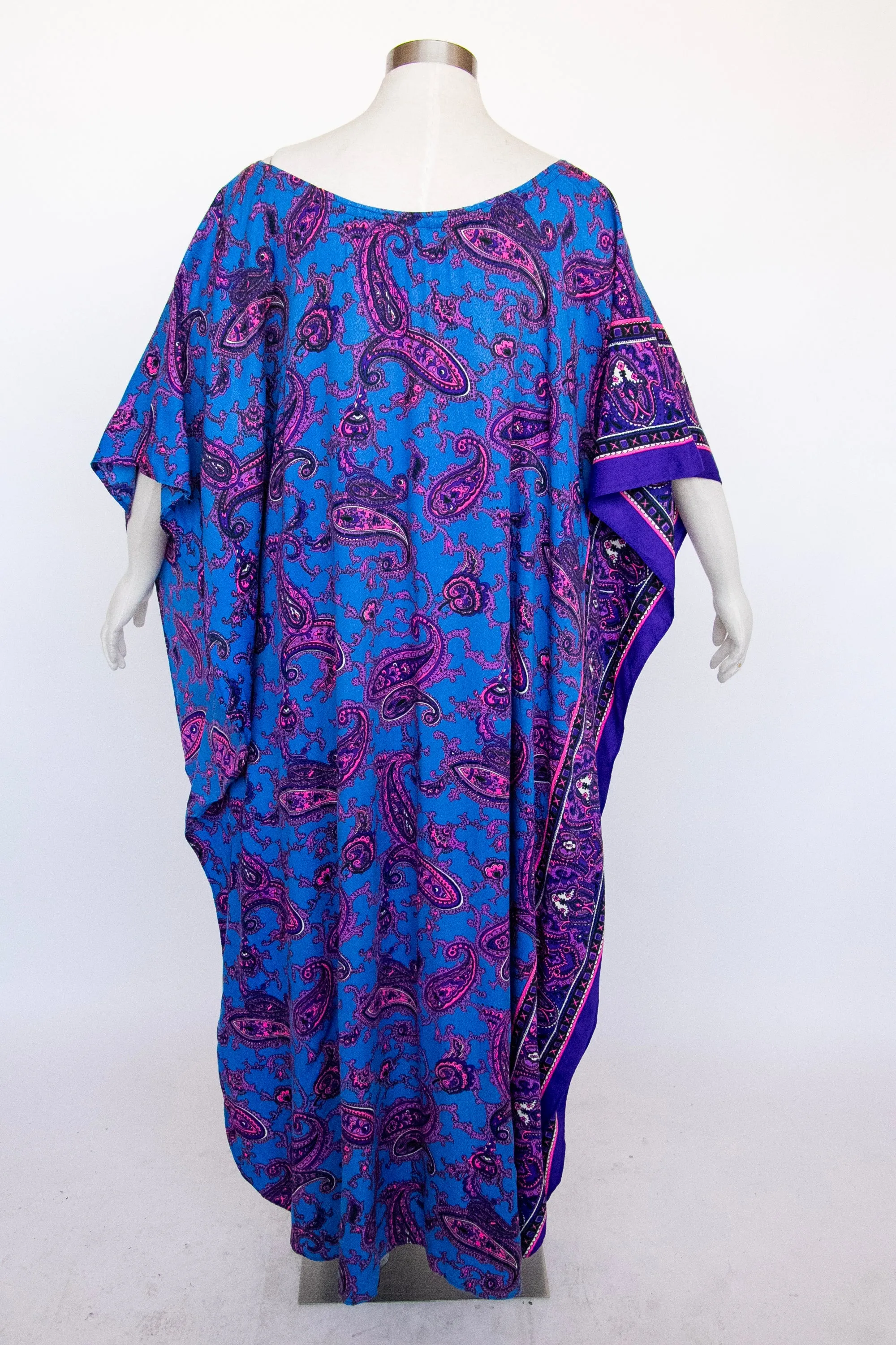 1970s Caftan Dress Cotton Maxi XL