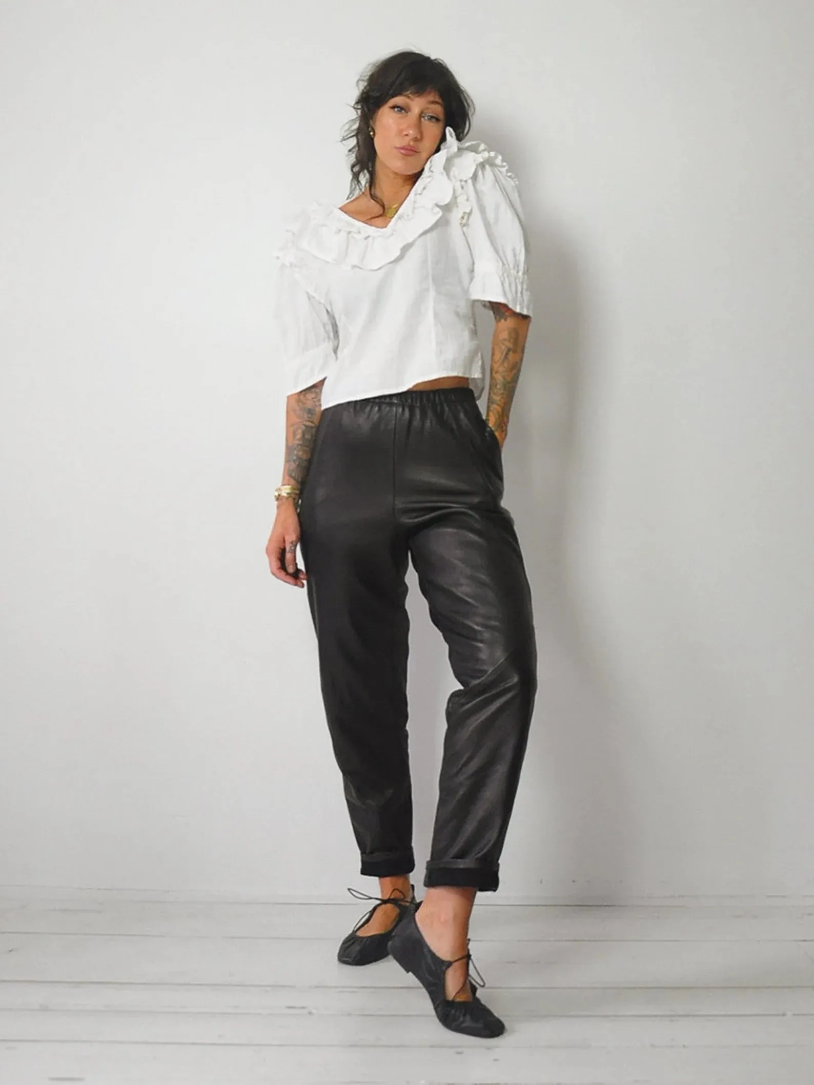 1980's Elastic Waist Leather Pants