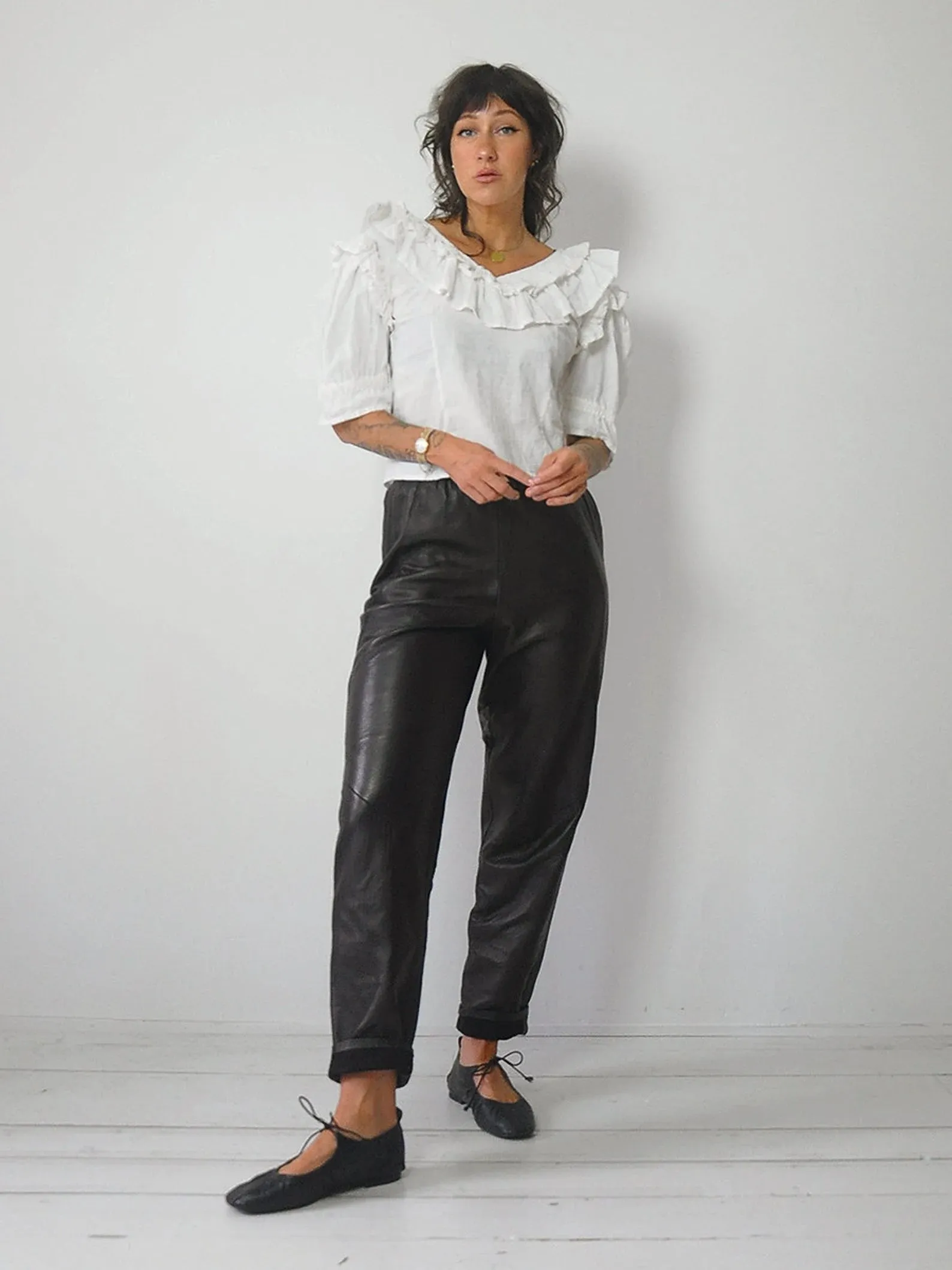 1980's Elastic Waist Leather Pants