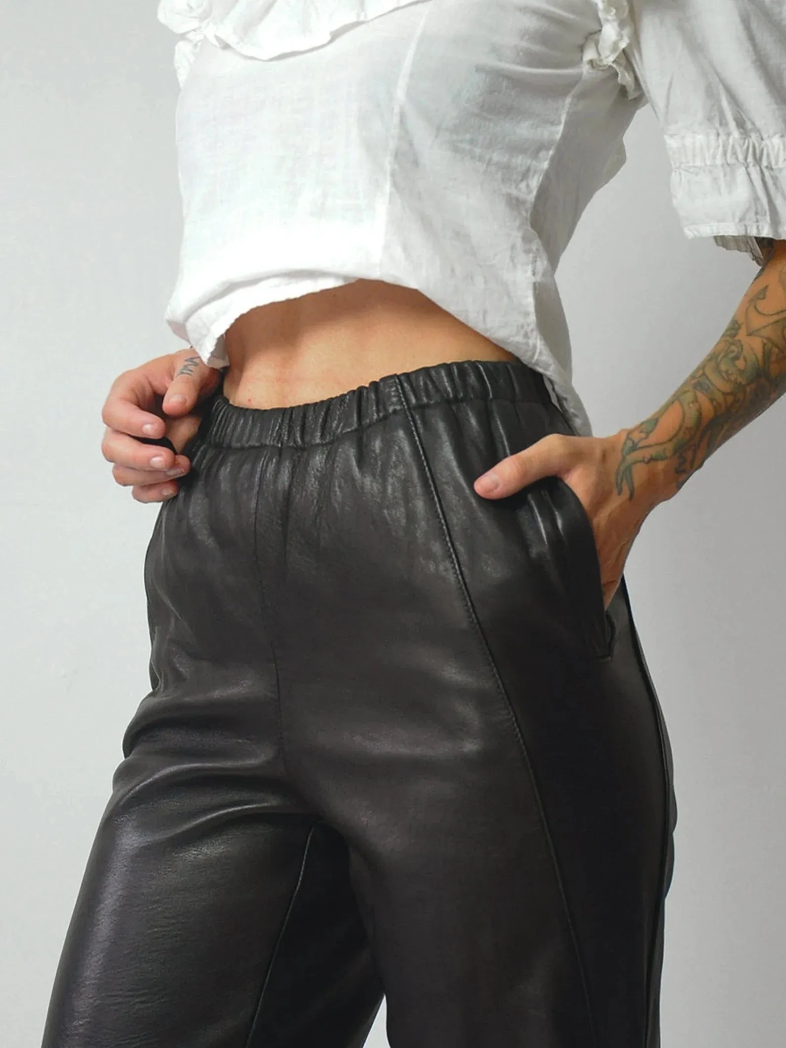 1980's Elastic Waist Leather Pants