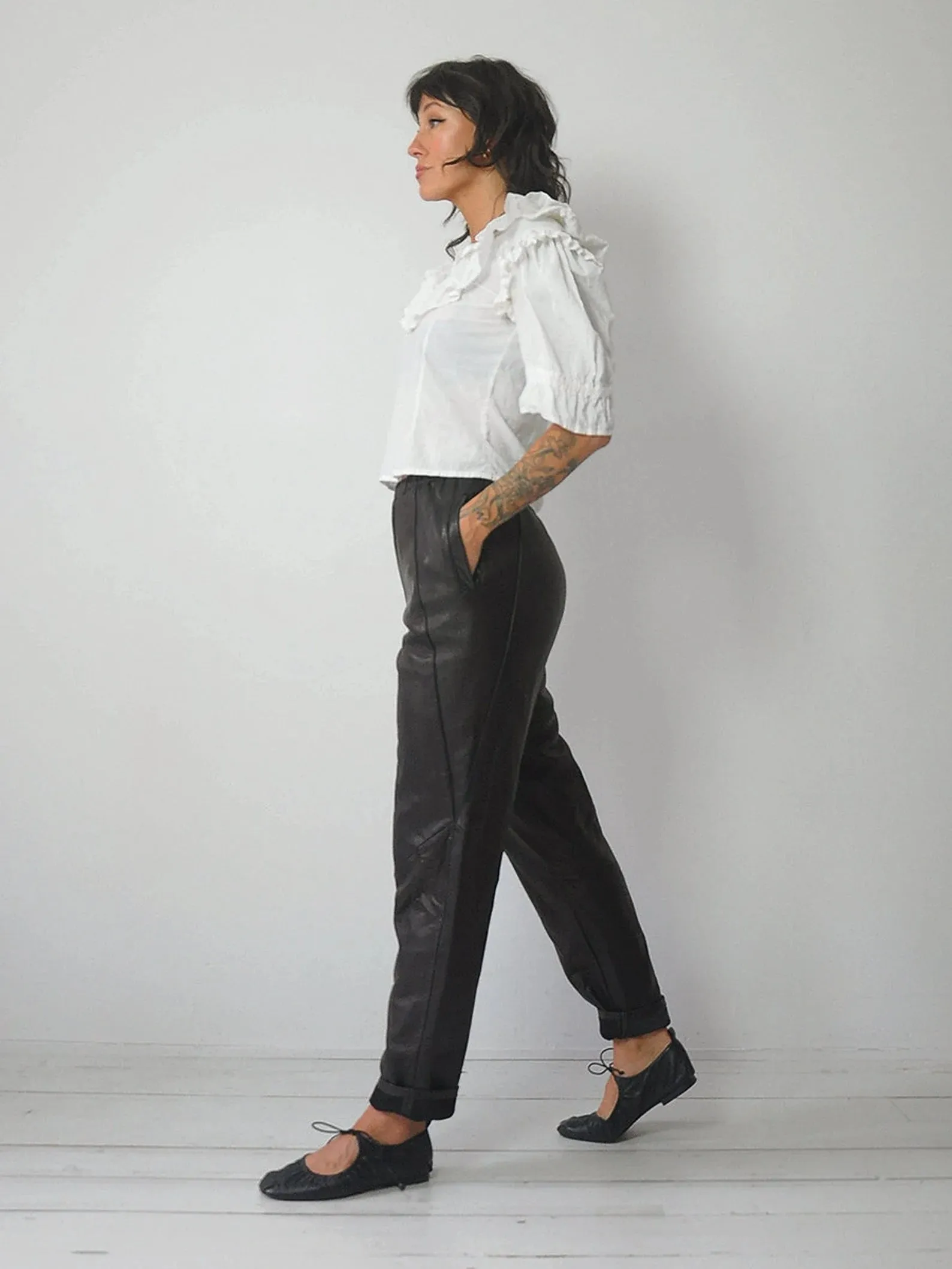 1980's Elastic Waist Leather Pants