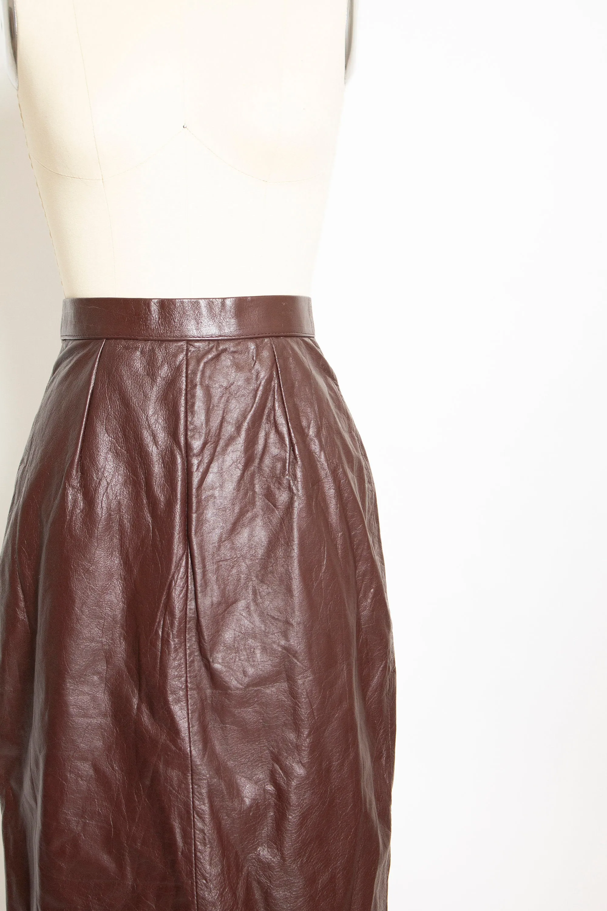 1980s Skirt Brown Leather High Waist XS