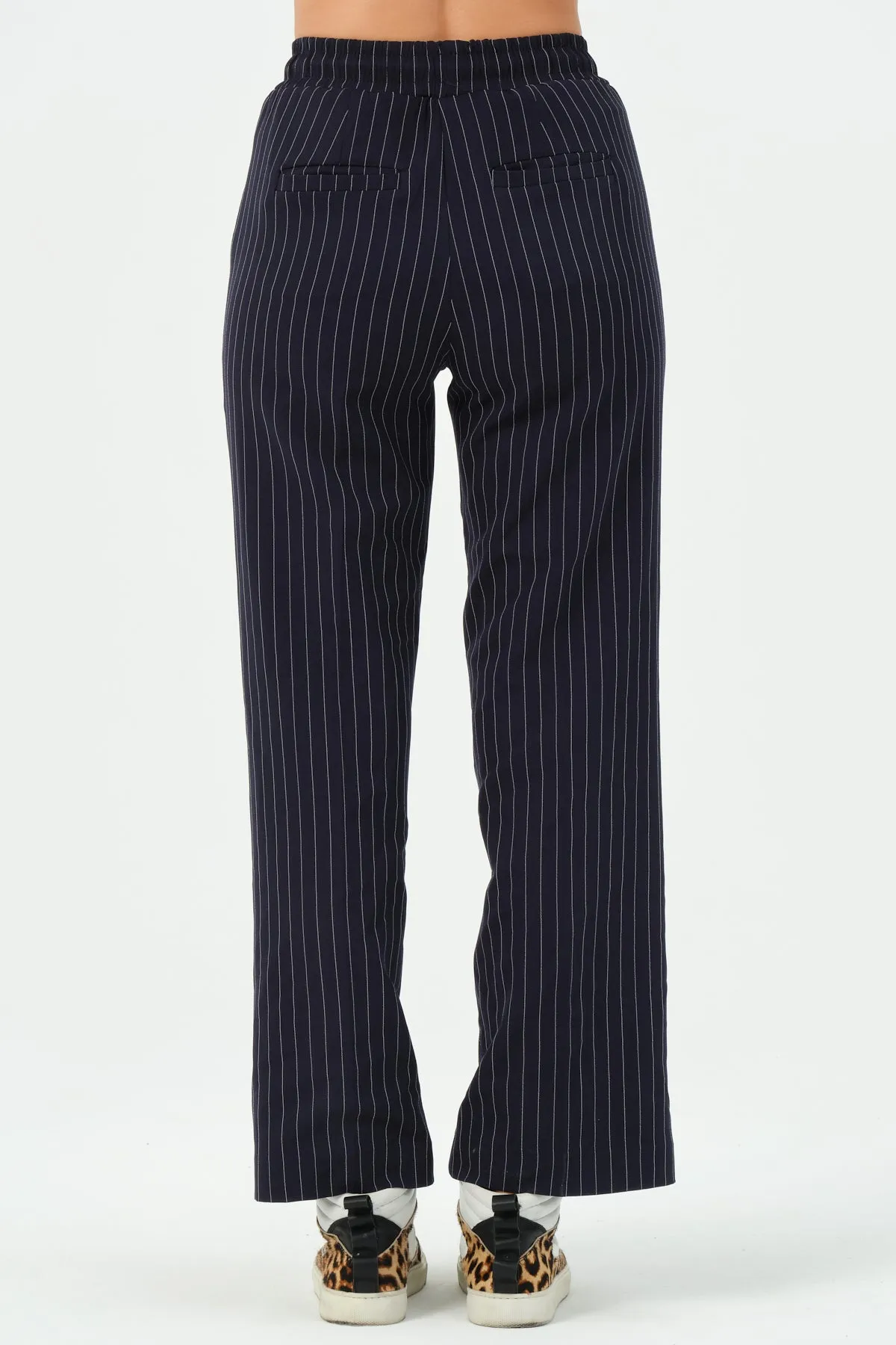 211-Vicky Drawstring Waist Pants Navy Striped