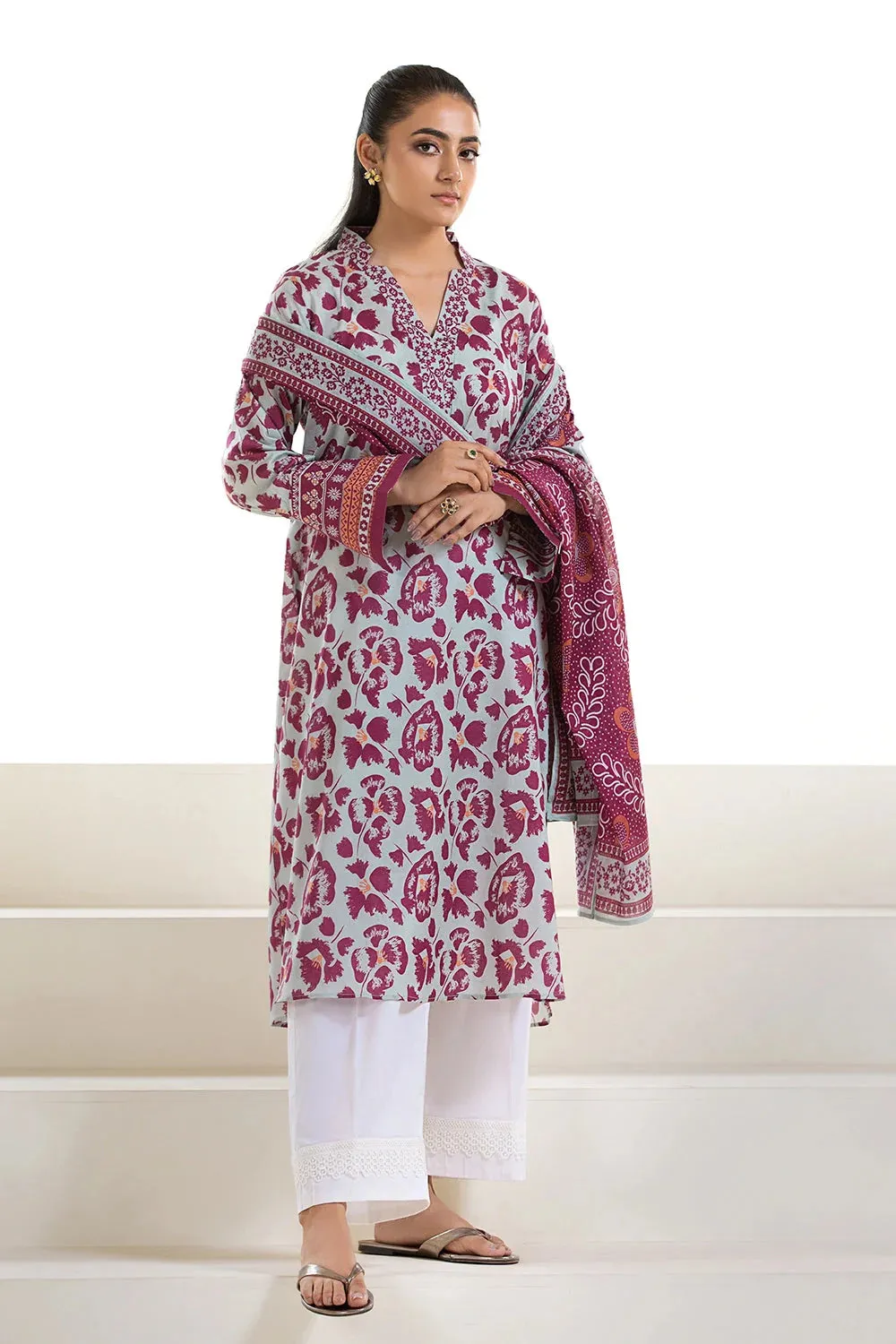 2PC Unstitched Printed Lawn Shirt and Dupatta KSD-2632