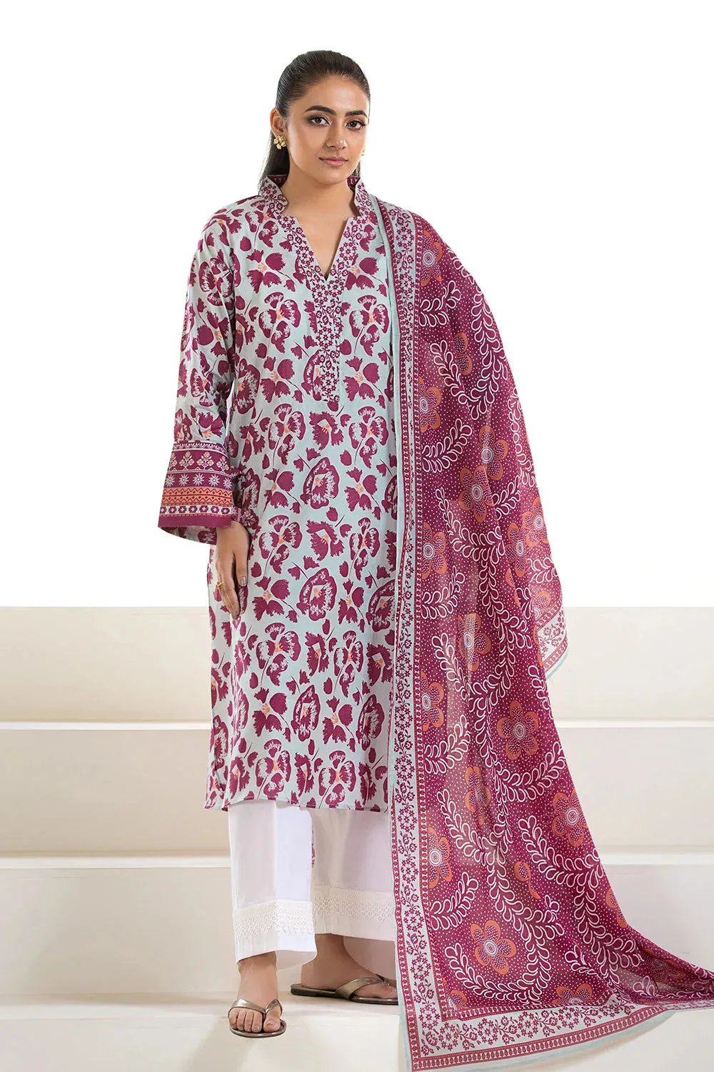 2PC Unstitched Printed Lawn Shirt and Dupatta KSD-2632