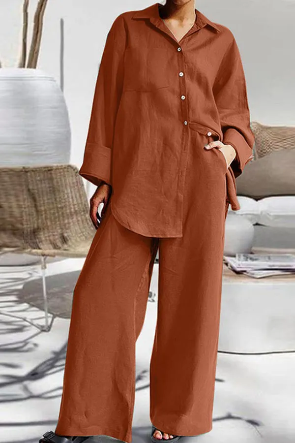 9-sleeved shirt loose pants two-piece set