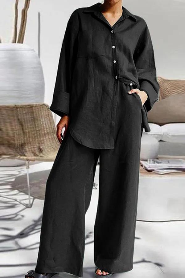 9-sleeved shirt loose pants two-piece set