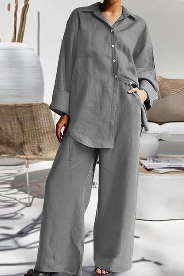 9-sleeved shirt loose pants two-piece set