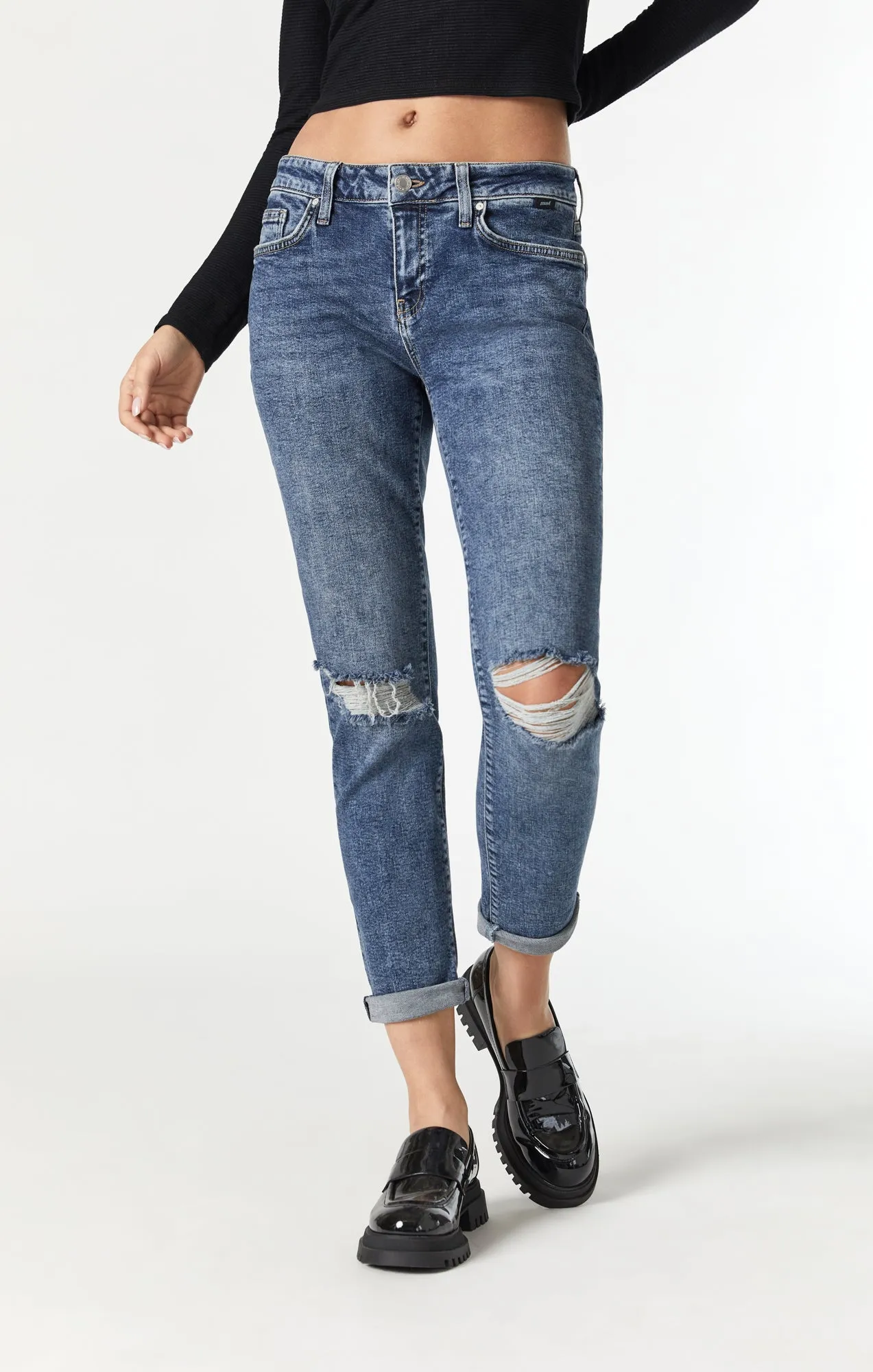 ADA BOYFRIEND JEANS IN MID RIPPED RECYCLE BLUE