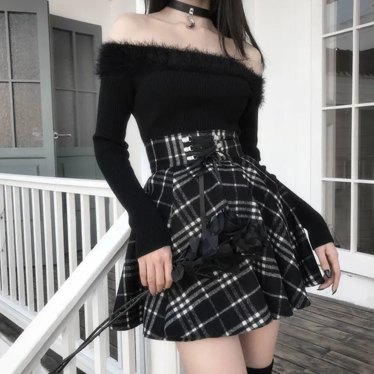 Alternative 'Army Of Darkness' Black and White Plaid Skirt