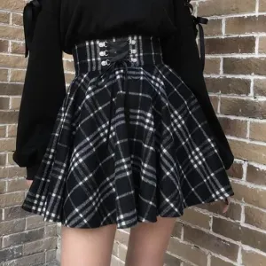 Alternative 'Army Of Darkness' Black and White Plaid Skirt