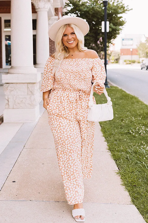 Always Dreaming Smocked Jumpsuit In Peach Curves