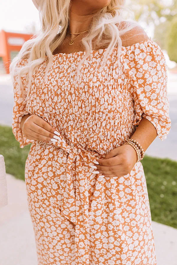 Always Dreaming Smocked Jumpsuit In Peach Curves