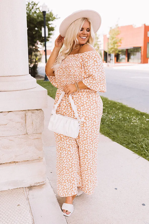 Always Dreaming Smocked Jumpsuit In Peach Curves