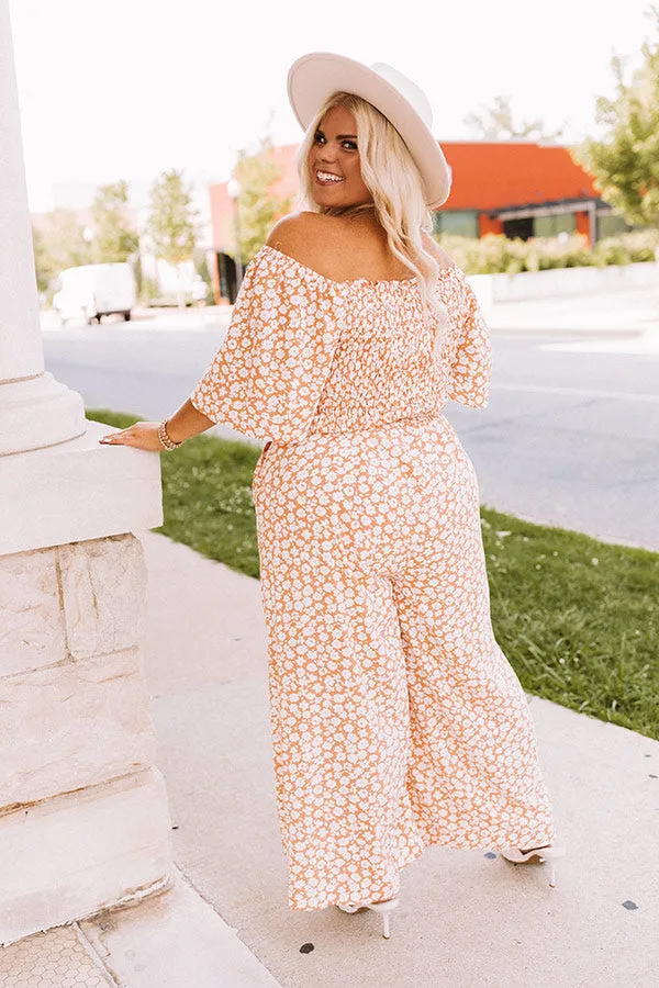 Always Dreaming Smocked Jumpsuit In Peach Curves