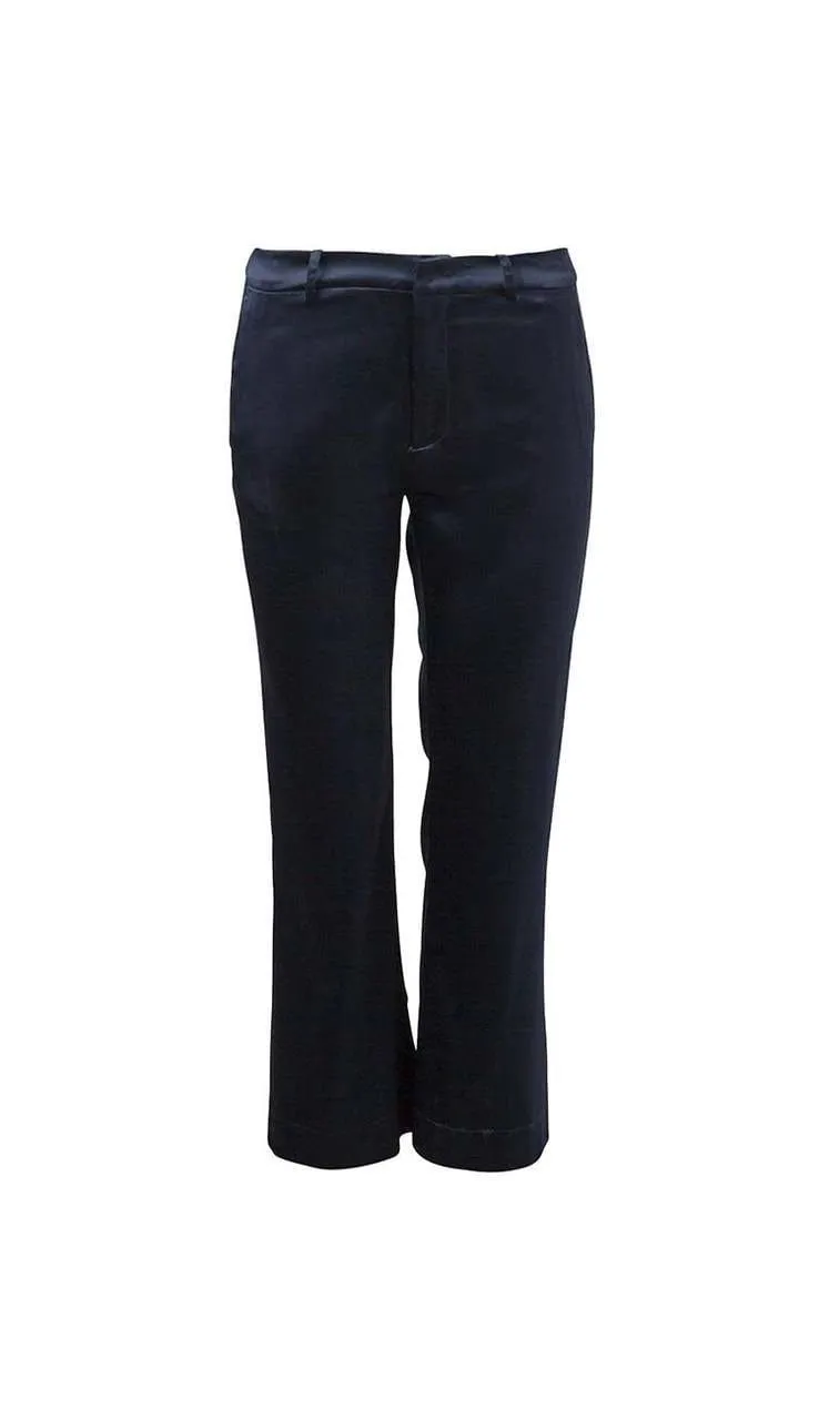 Ana Cropped Silk Pant - Navy