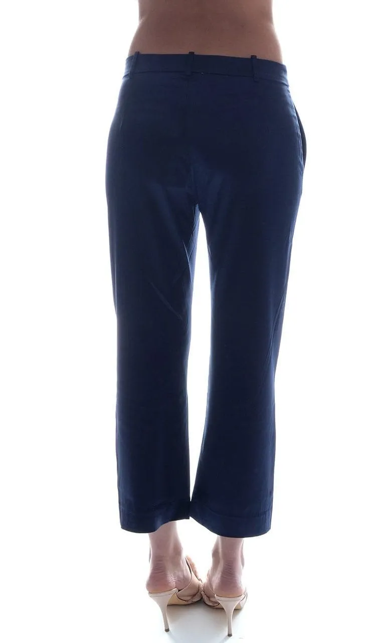 Ana Cropped Silk Pant - Navy