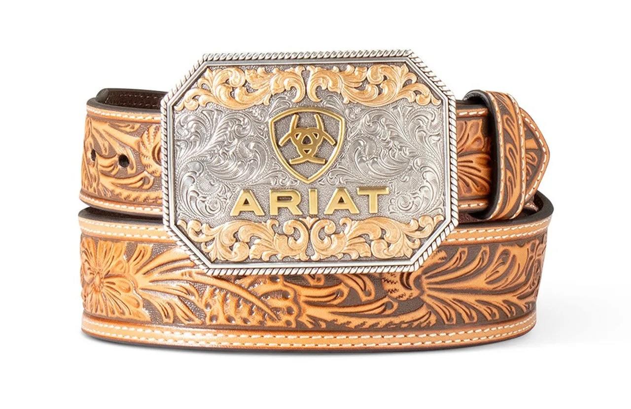 Ariat Men's Floral Embossed Tan Tapered Belt