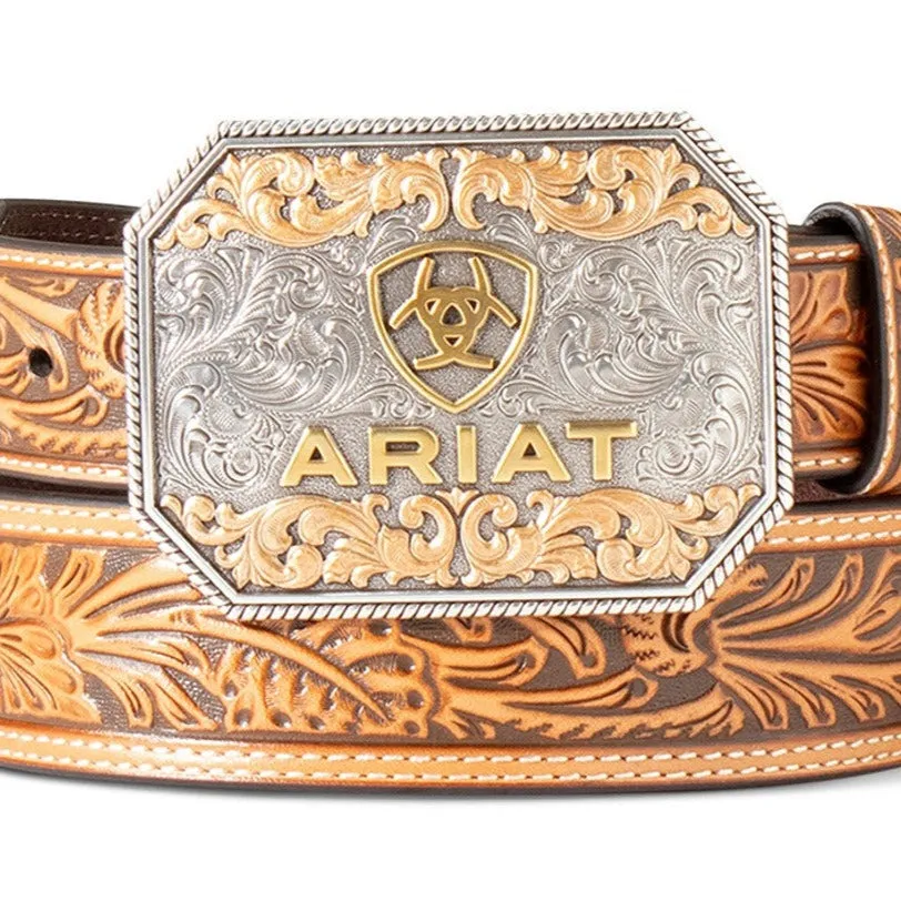 Ariat Men's Floral Embossed Tan Tapered Belt