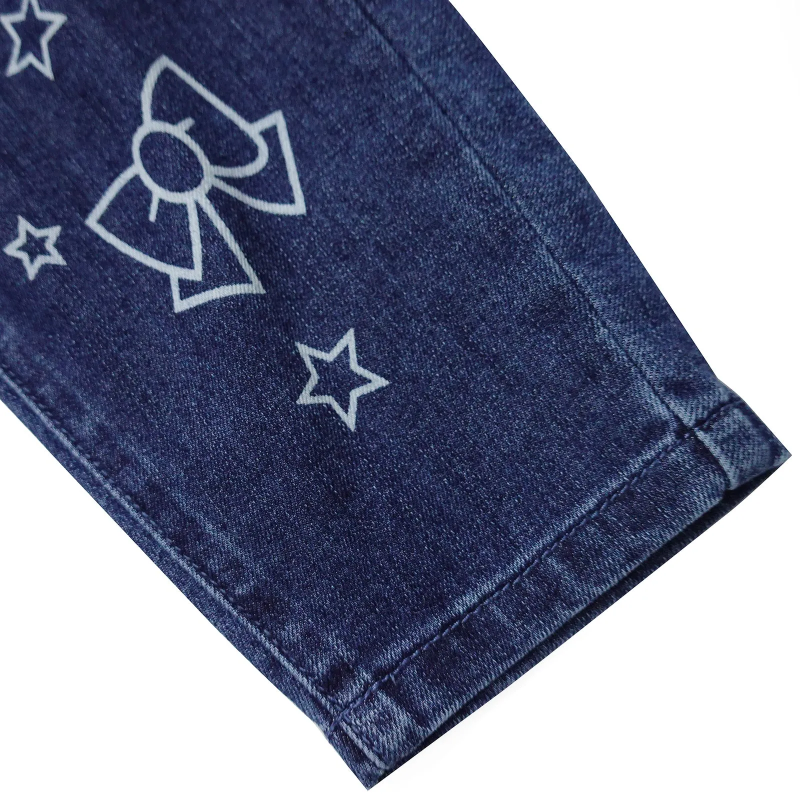 Baby Little Girl Jeans Paperbag Elastic Waist Cute Printed Denim Pants