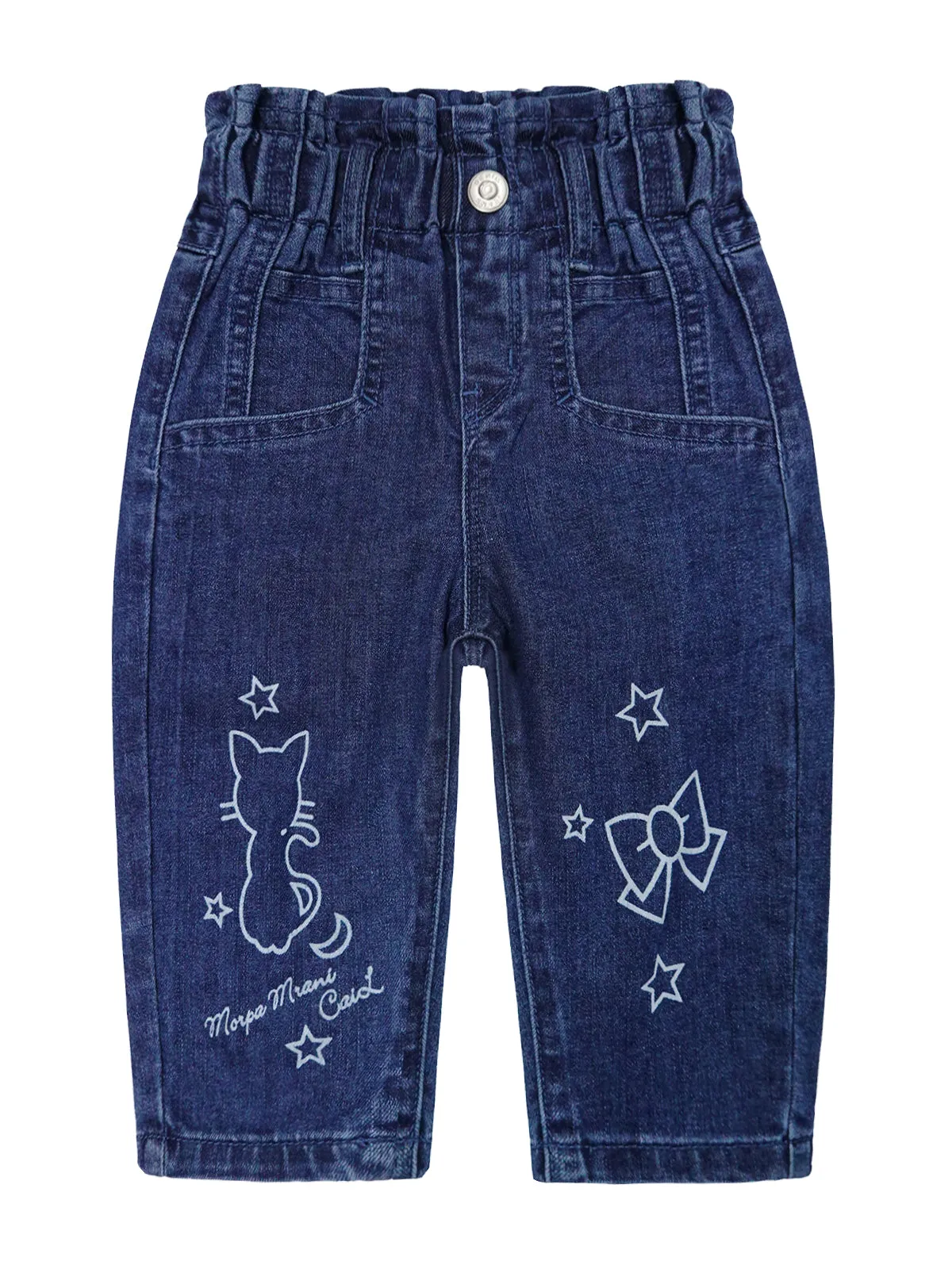 Baby Little Girl Jeans Paperbag Elastic Waist Cute Printed Denim Pants