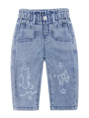 Baby Little Girl Jeans Paperbag Elastic Waist Cute Printed Denim Pants