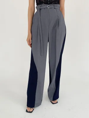 BerryBetty - Belted Two Tone Wide Leg Pants