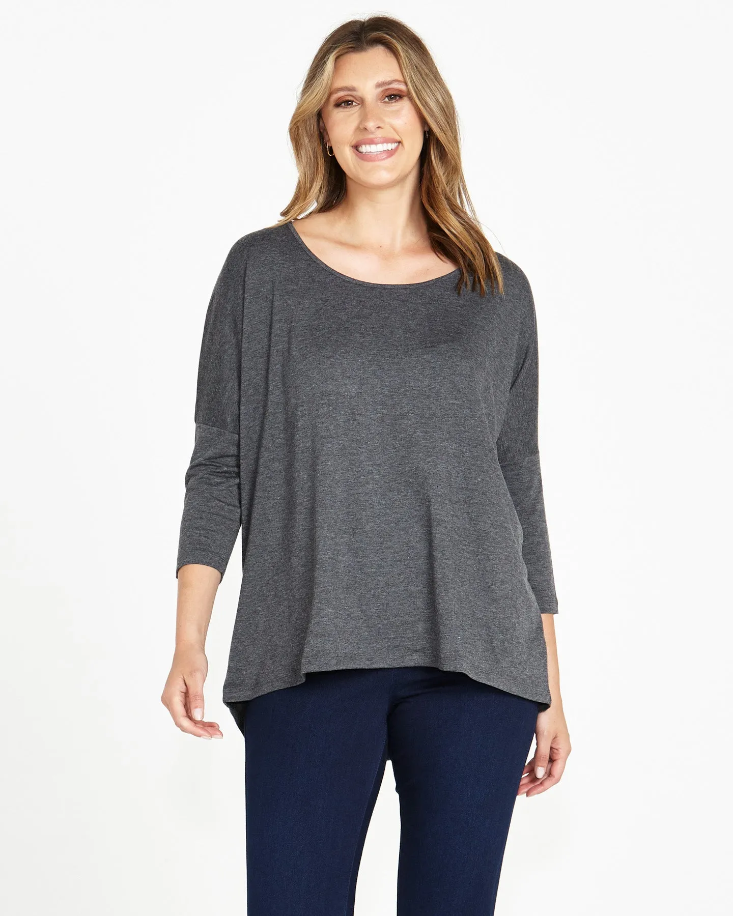 Betty Basics Milan 3/4 Sleeve Top Charcoal