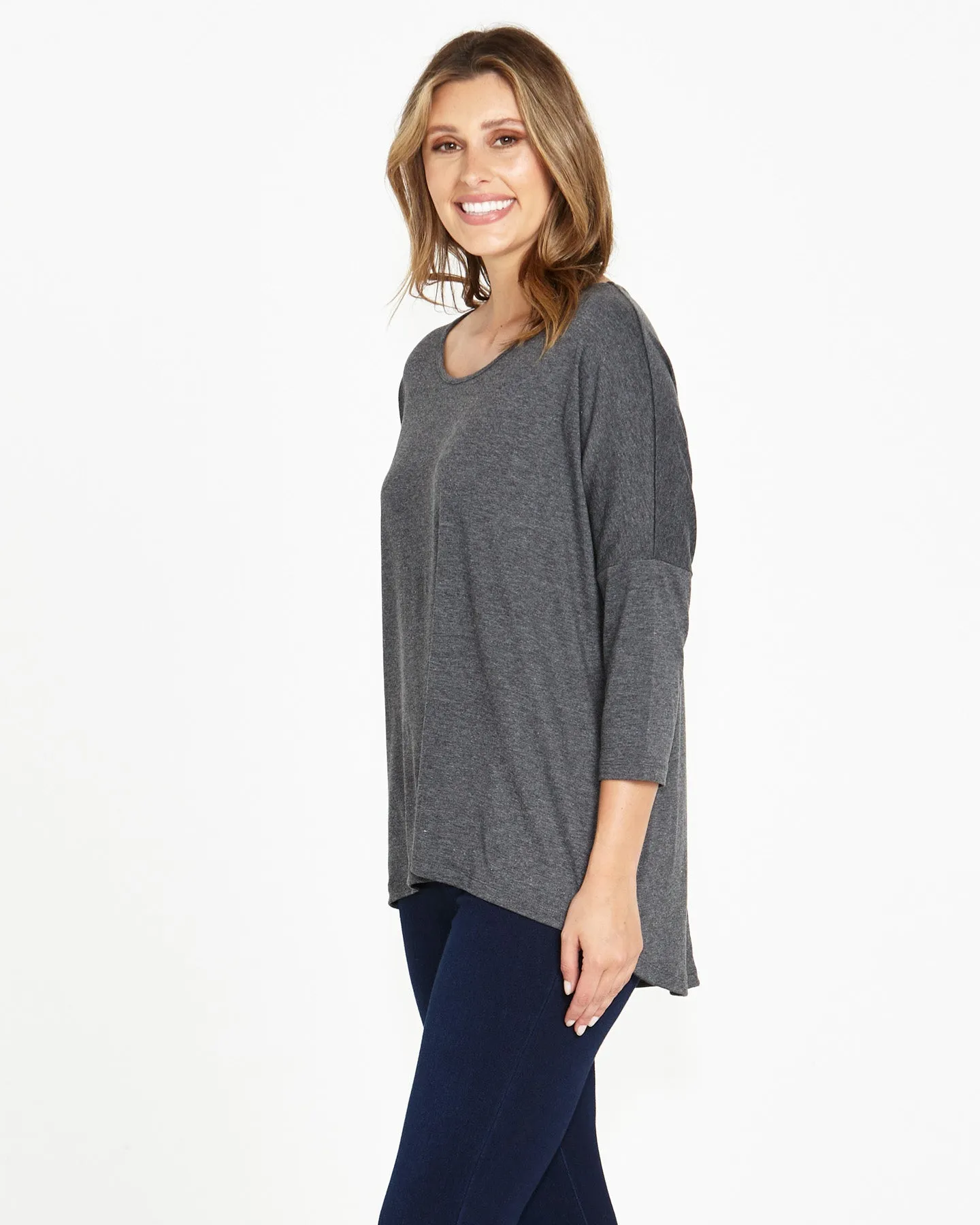 Betty Basics Milan 3/4 Sleeve Top Charcoal