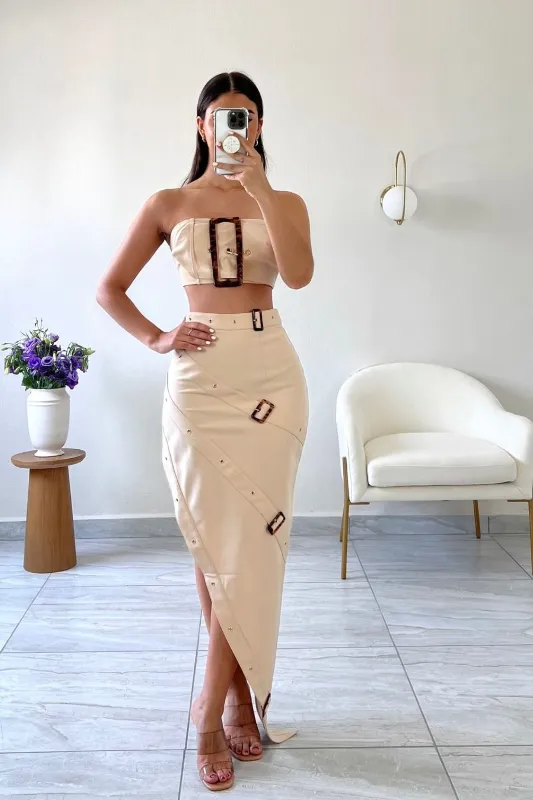 Big Buckle Tube Top and Maxi Skirt Set