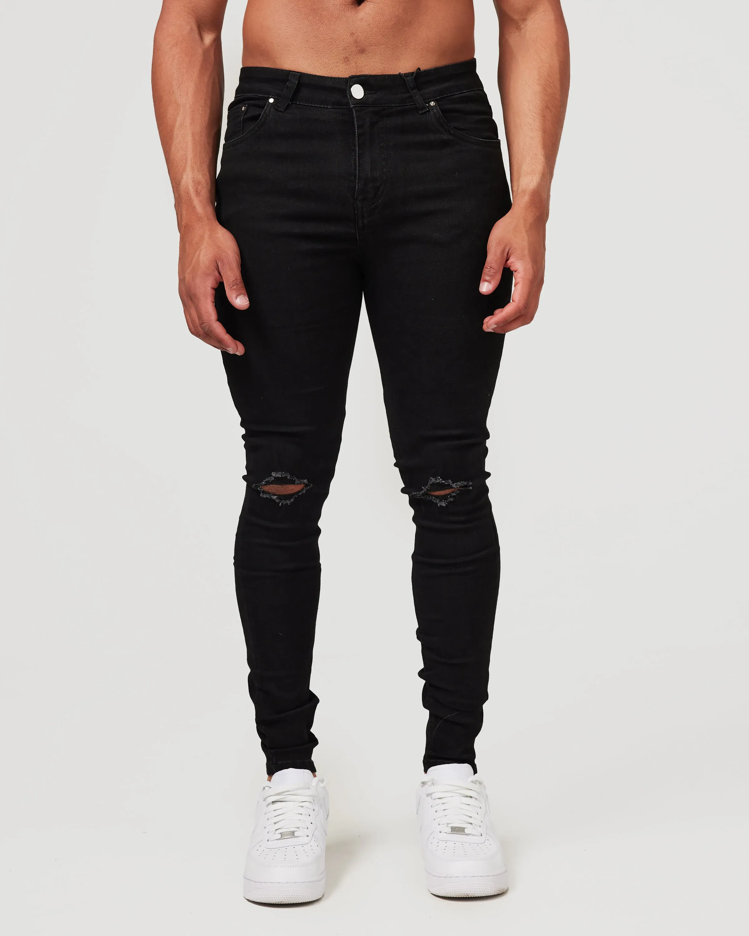 Black Destroyed Knee Jeans