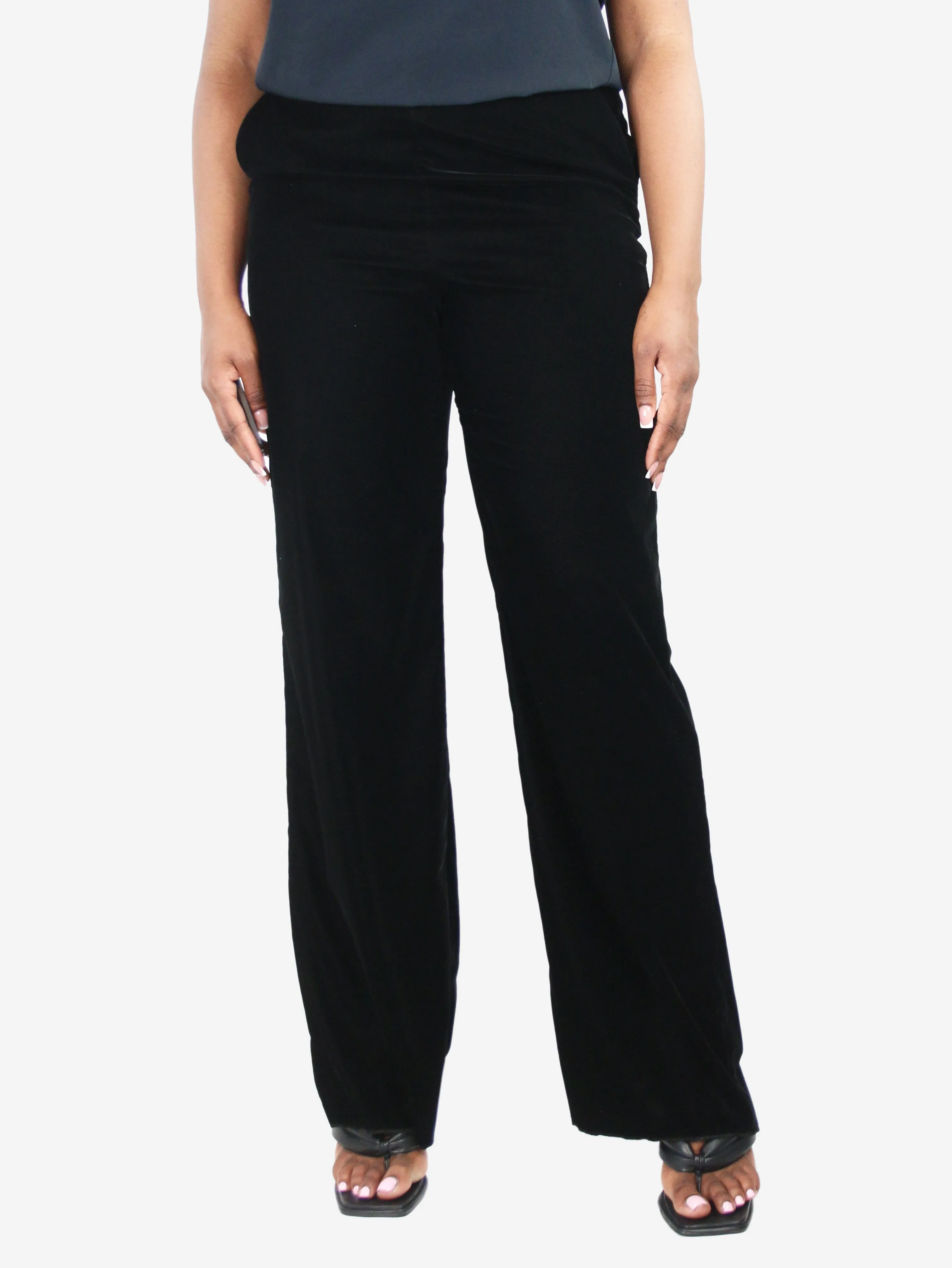 Black velvet straight-leg pants- size UK 16