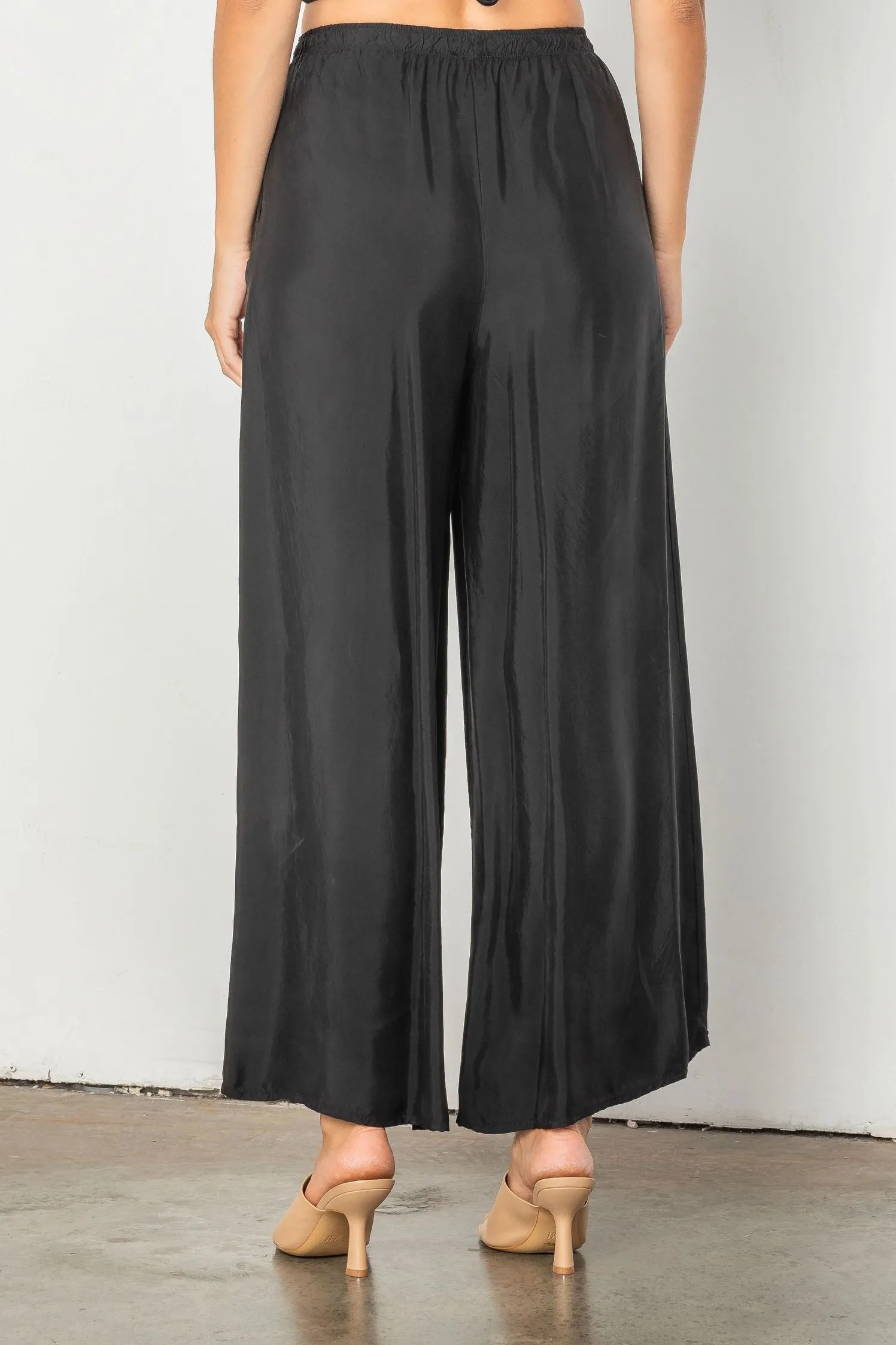 Black Wide Leg Elastic Waist Pant