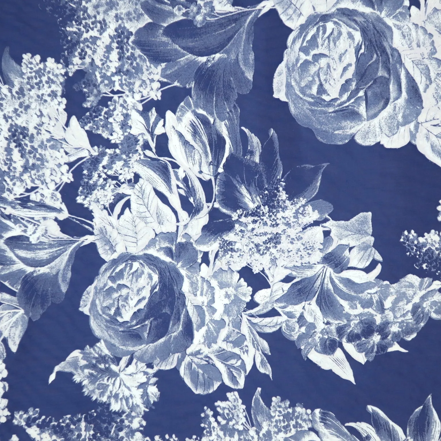 Blue and White Florals Printed Silk Organza Fabric